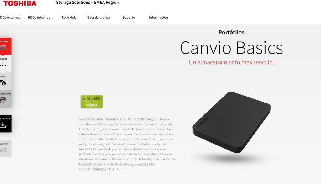 Disco duro externo Toshiba Canvio Basics.