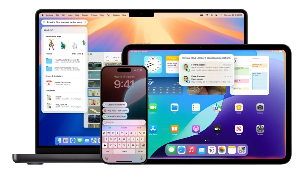 Dispositivos Apple con iOS y macOS en pantalla