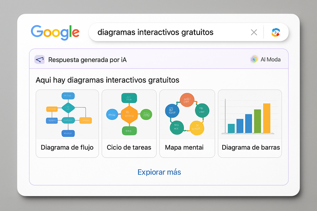 Google Search con IA Mode y diagramas interactivos gratuitos: investigación 2026 Interfaz de Google Search con IA Mode mostrando diagramas interactivos gratuitos en 2026