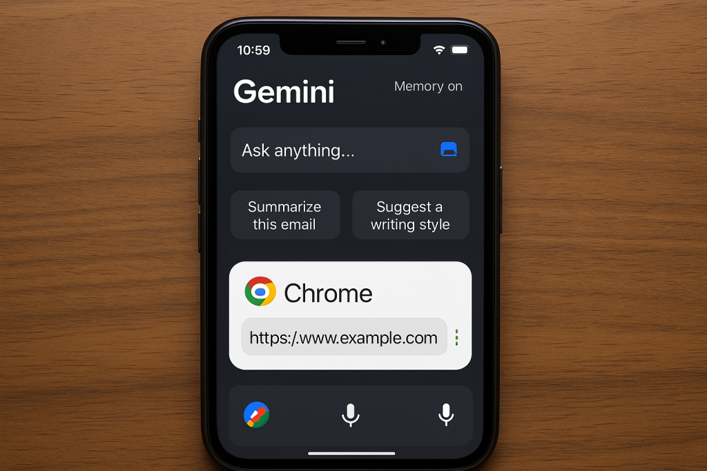 Interfaz de Gemini con memoria activa, rediseño de app y panel de Chrome integrado