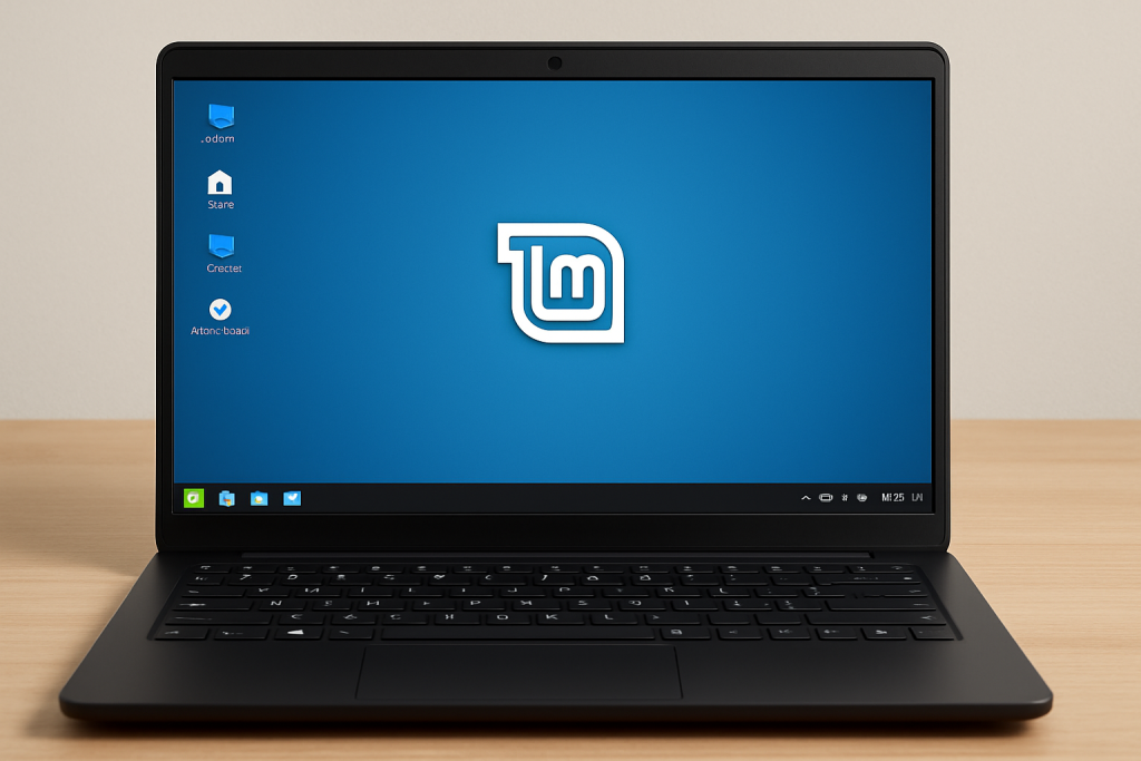 Escritorio de Linux Mint Cinnamon con apariencia similar a Windows en laptop moderna