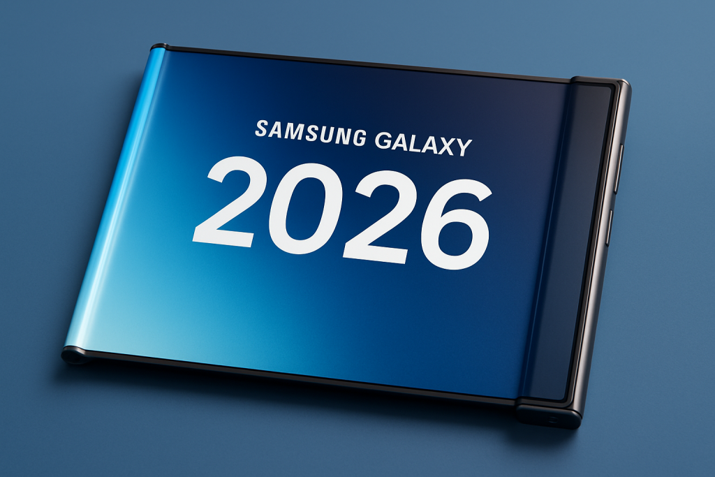 Samsung Galaxy rollable desplegado mostrando pantalla expandible en 2026