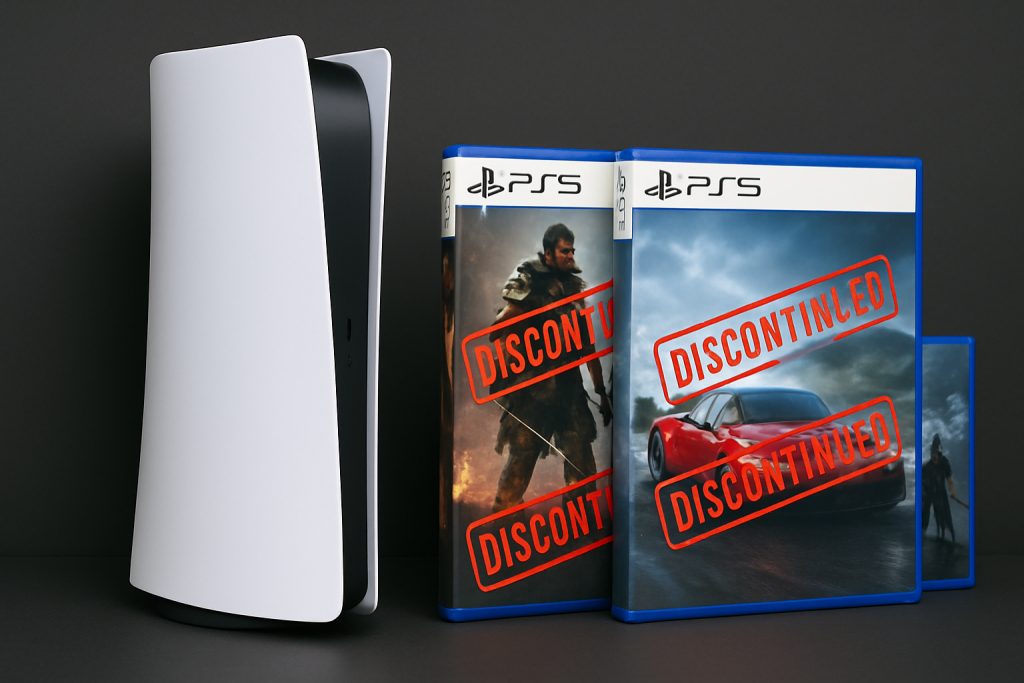 Sony PlayStation 5 sin lector de discos junto a juegos físicos descontinuados en 2026