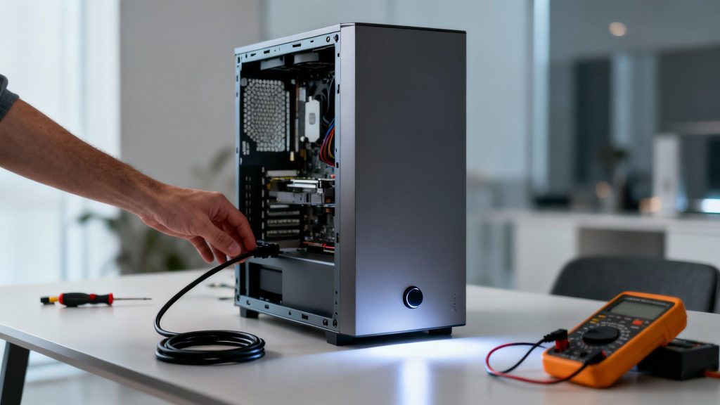 Conexión de cables en un ordenador de escritorio